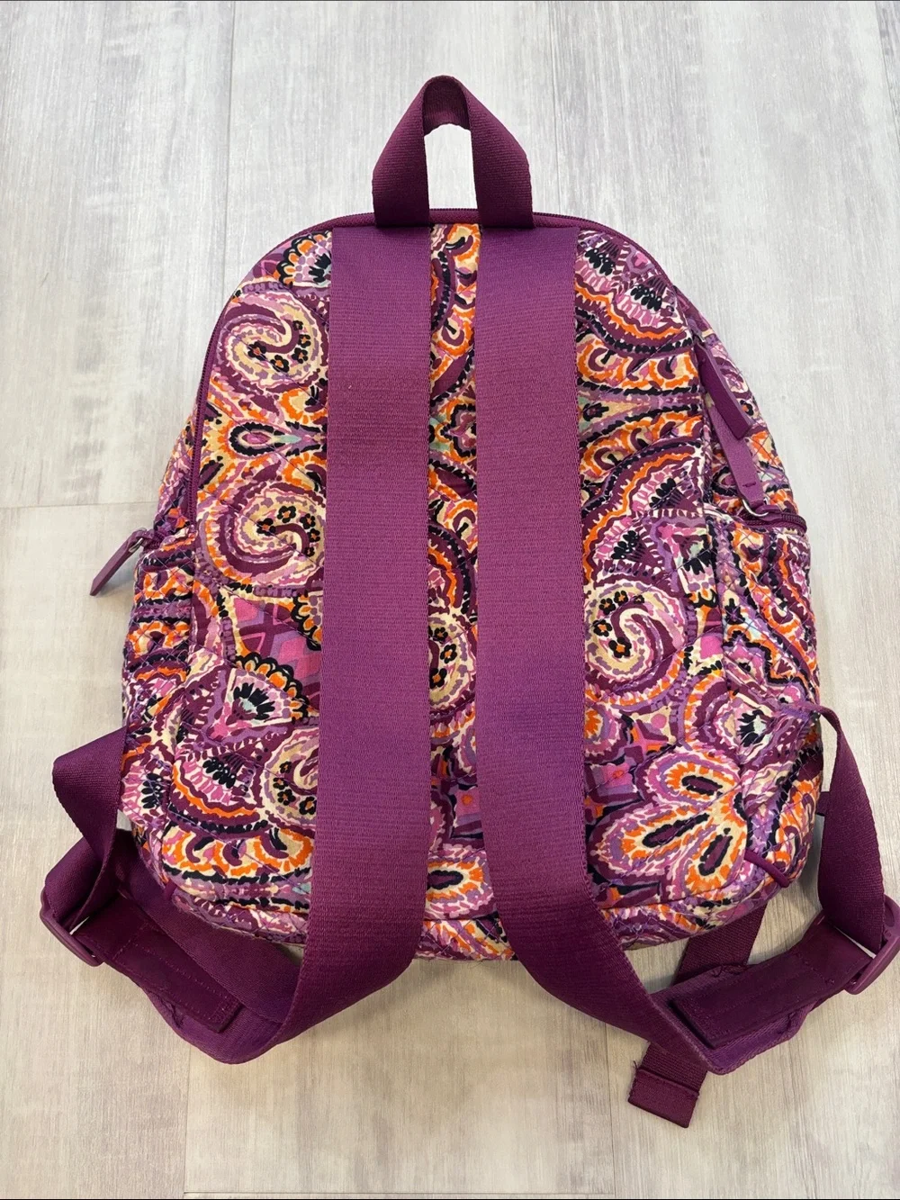 Vera Bradley Quilted Paisley Backpack in Purple, Pink, and Orange